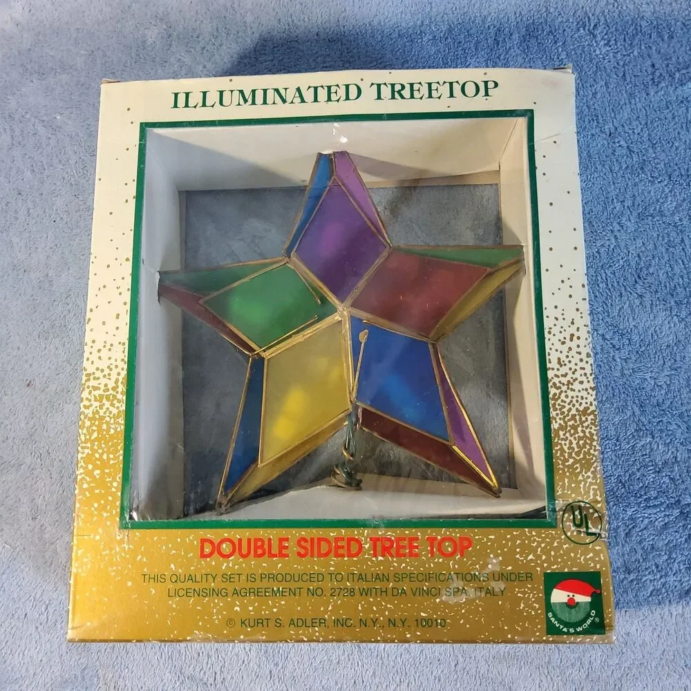 Vintage Kurt S Adler Lighted Star Tree Topper Stained Glass-Style Plastic WORKS